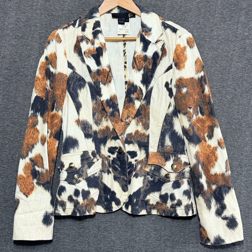 Vintage Just Cavalli Women Blazer M Cowhide Animal Printed Y2K Western Indie